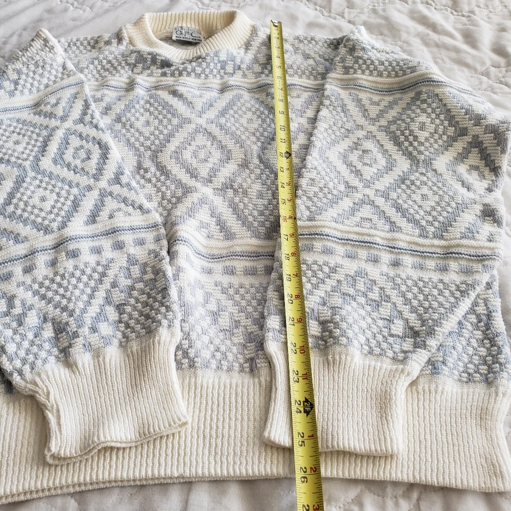 Vintage 80s Nordic Cotton Knit Sweater New England Preppy L/XL Fit WASP Grandpa
